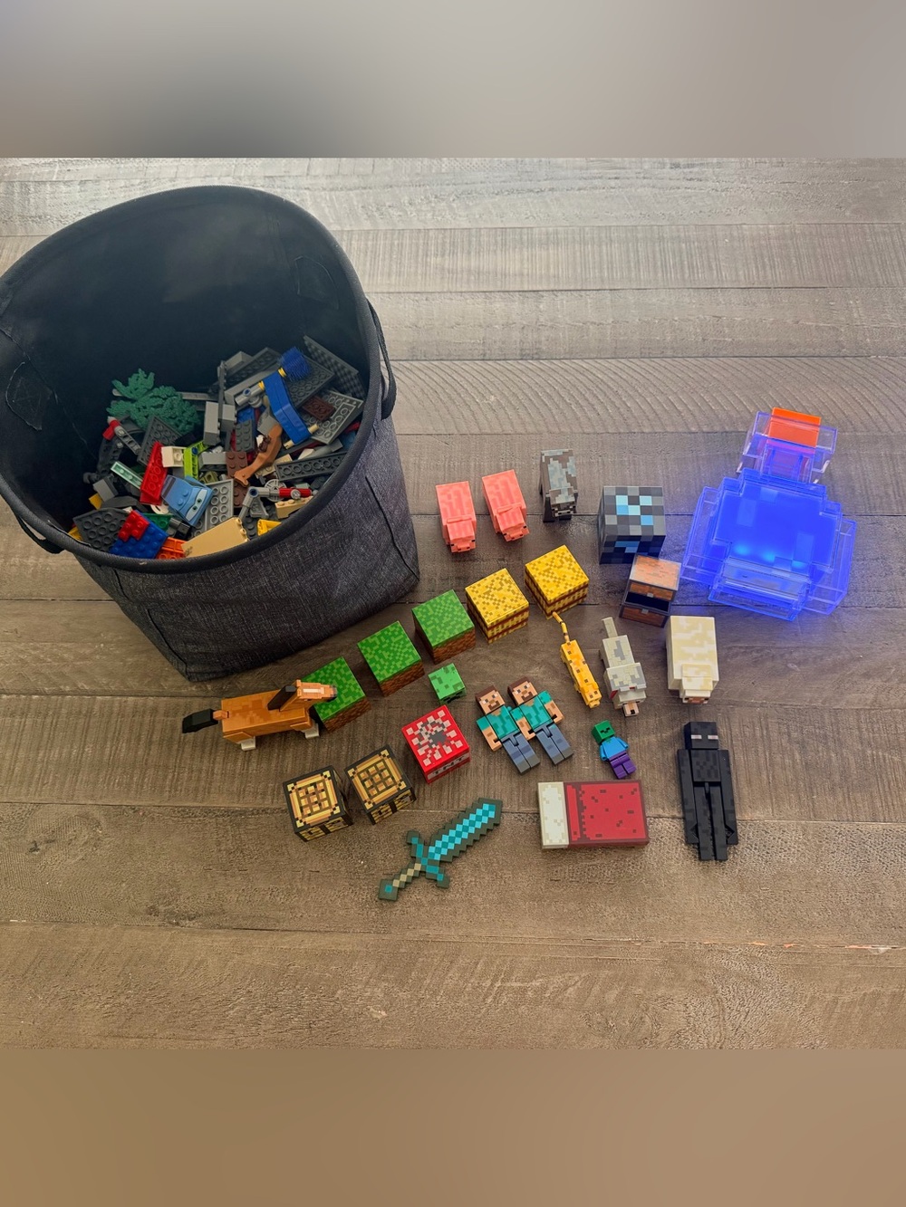 Assorted Legos & Minecraft Figures with Potion Lamp